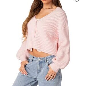 Chic Pink V-Neck Cardigan by Edikted